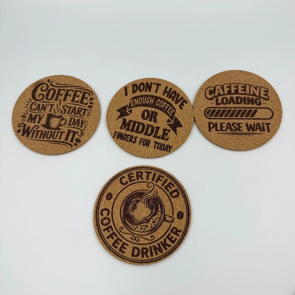 Coffee Lover Cork Coaster Set 4 Funny Coffee Quotes Barista Gift Engraved